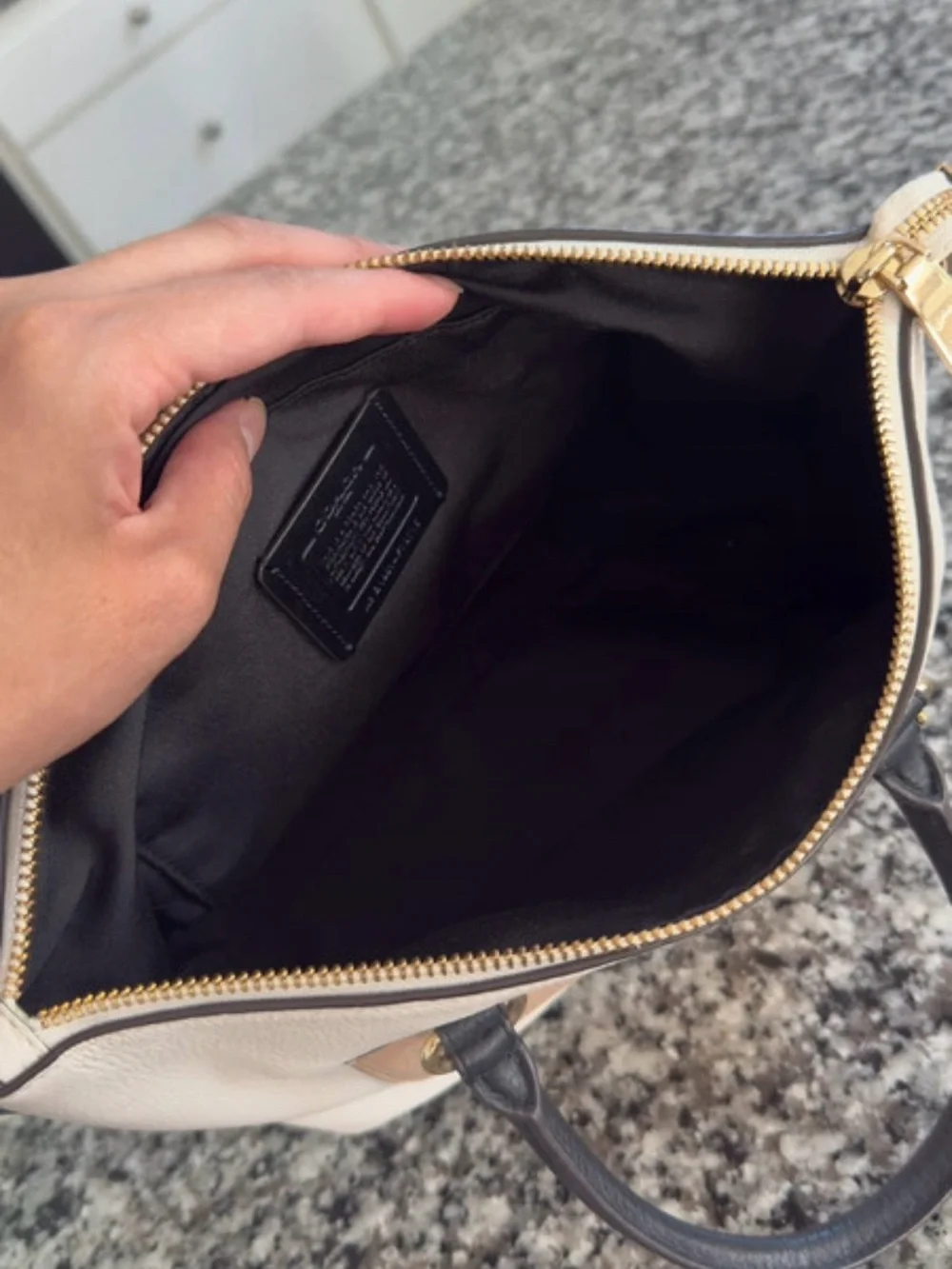 Coach Two-Tone Leather Satchel, Tan & Black with Gold hardware Hand-tag